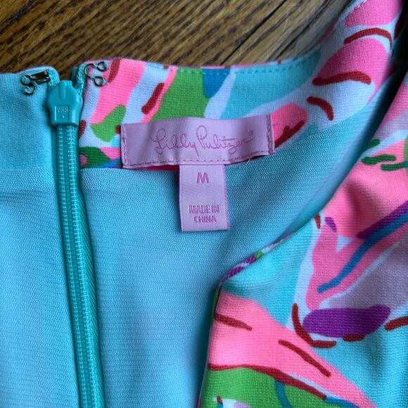 Lilly Pulitzer Briella In The Vias Fit & Flare Posh Ponte Pink Turquoise Dress M - Picture 9 of 14